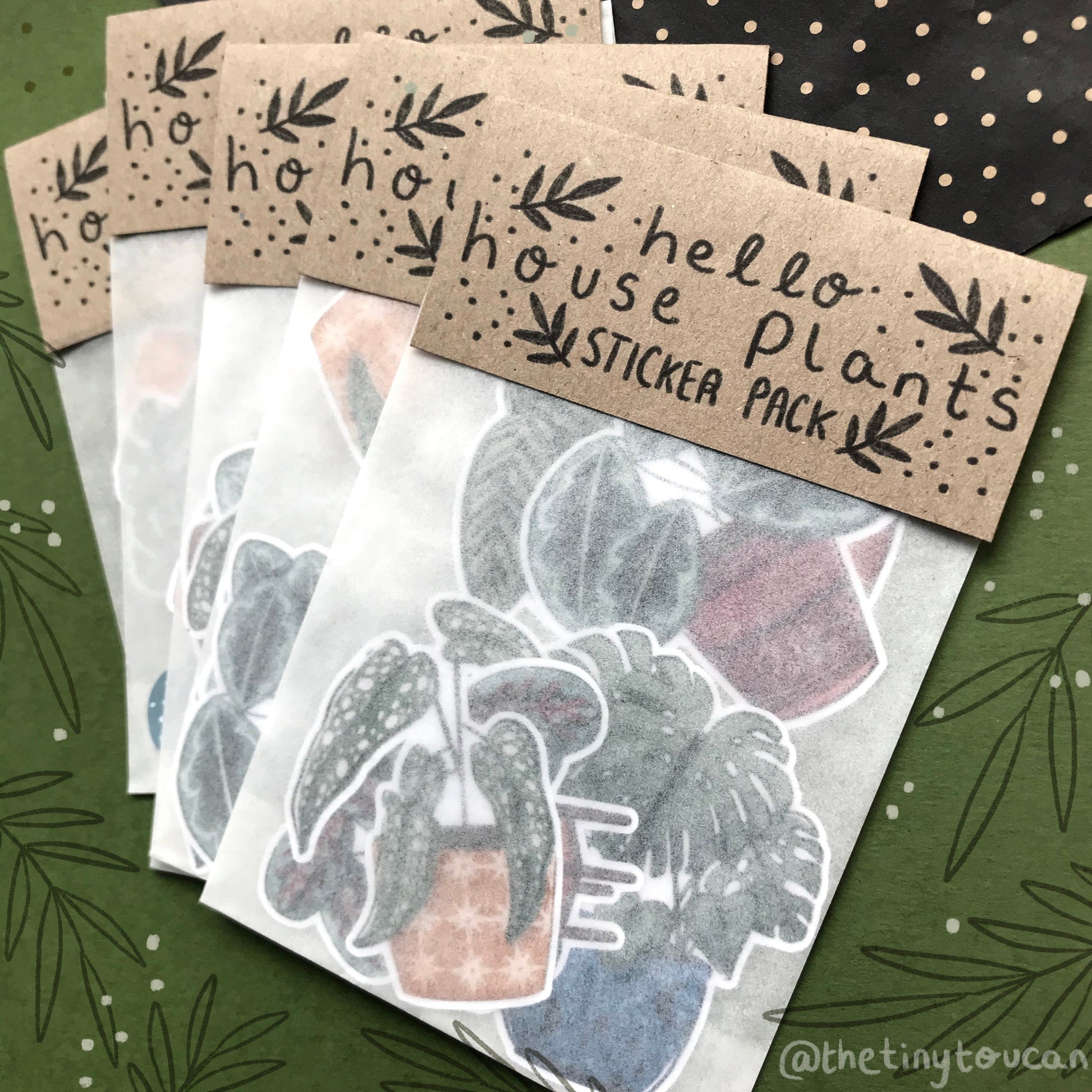 Hello Houseplants Sticker Pack!  (5 houseplant stickers, tech stickers, laptop sticker, cute) Waterproof Vinyl Stickers