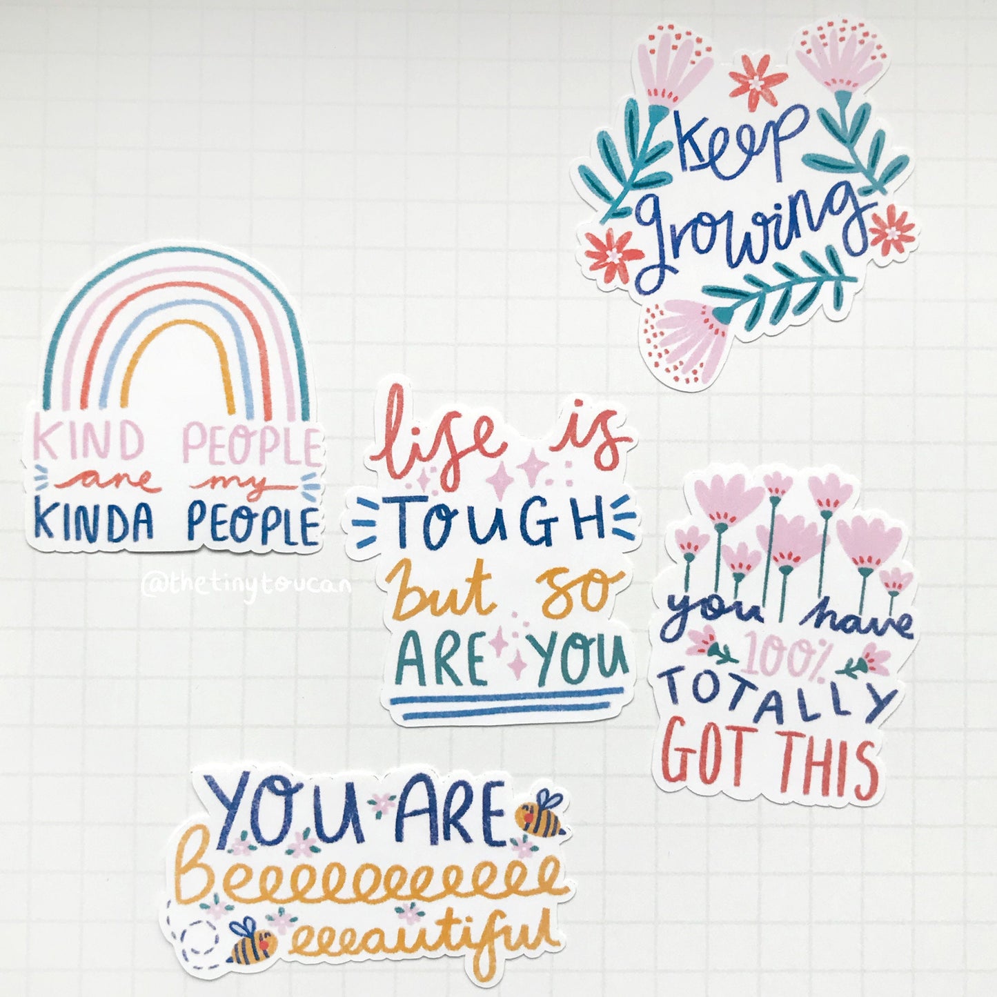 Good Vibes Sticker Pack! (5 positive slogan stickers, tech stickers, laptop sticker, cute) Positive affirmation. Waterproof