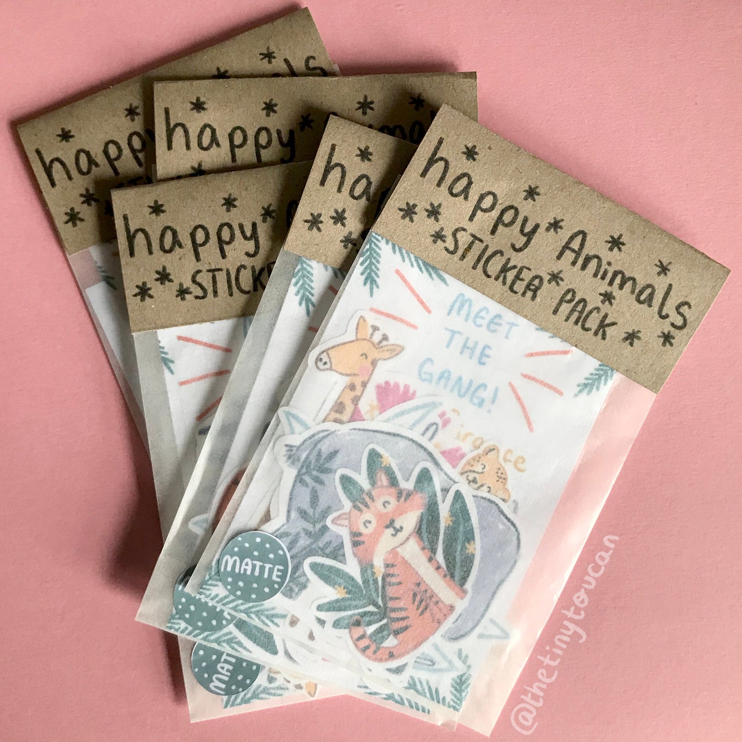 Happy Animals Sticker Pack!  (5 happy animals stickers, tech stickers, laptop sticker, cute)