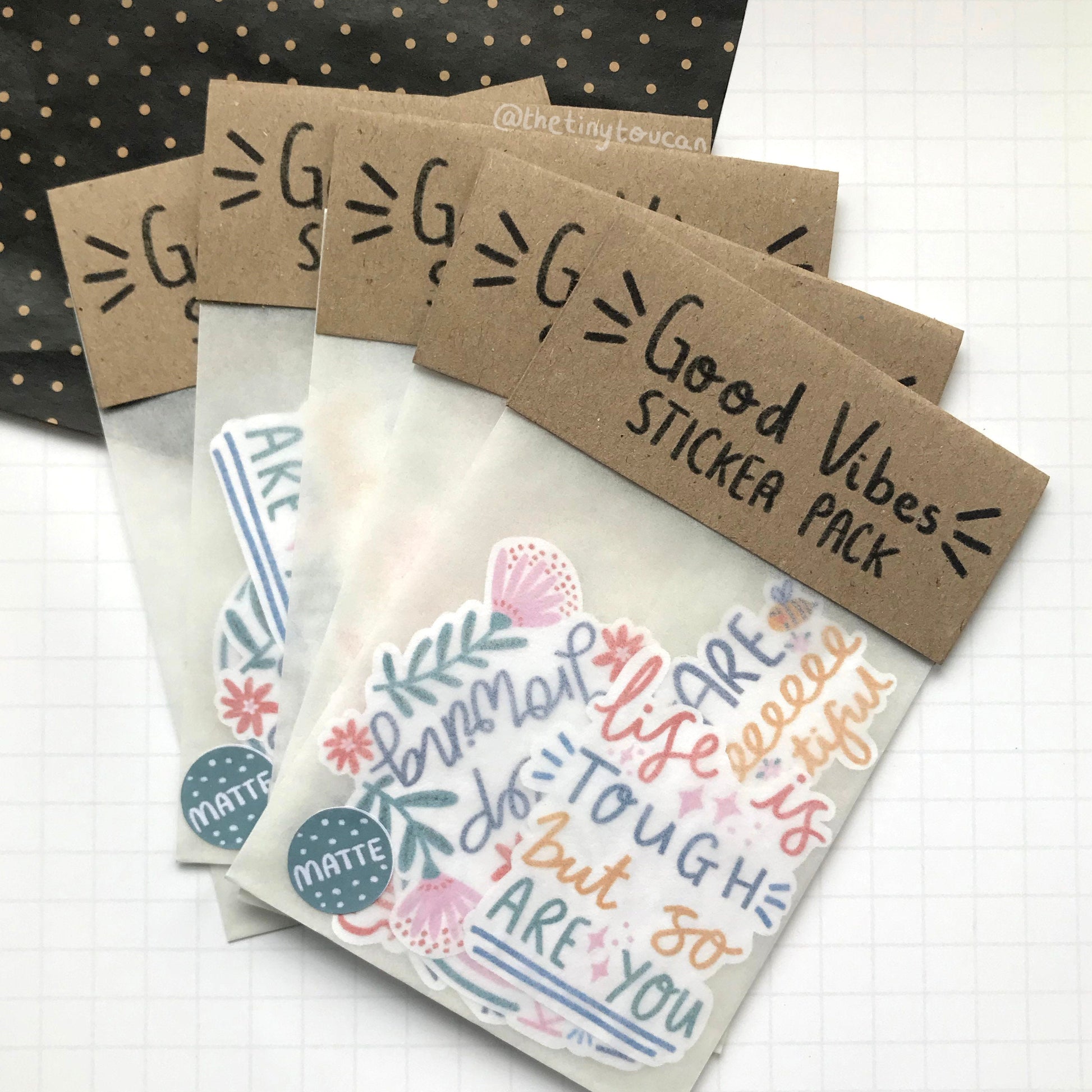 Good Vibes Sticker Pack!  (5 positive slogan stickers, tech stickers, laptop sticker, cute) Positive affirmation. Waterproof