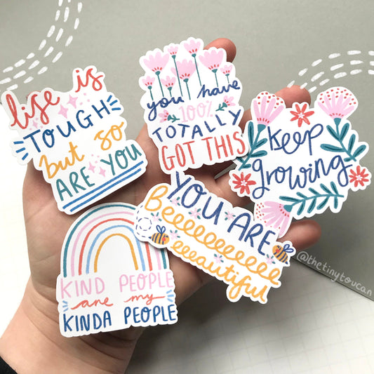 Good Vibes Sticker Pack!  (5 positive slogan stickers, tech stickers, laptop sticker, cute) Positive affirmation. Waterproof