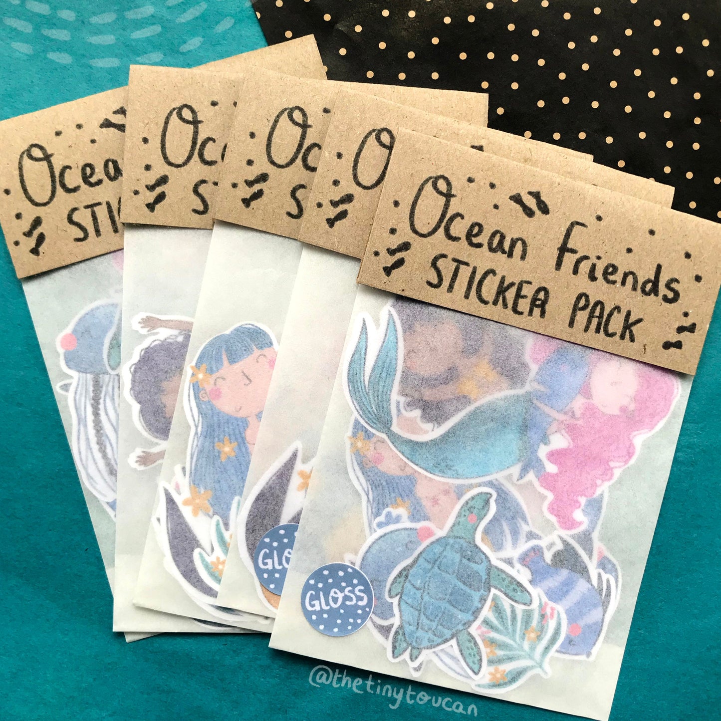 Ocean Friends Sticker Pack!  (3 Mermaids, jellyfish, turtle, fish, whale tech stickers, laptop sticker, cute) Waterproof