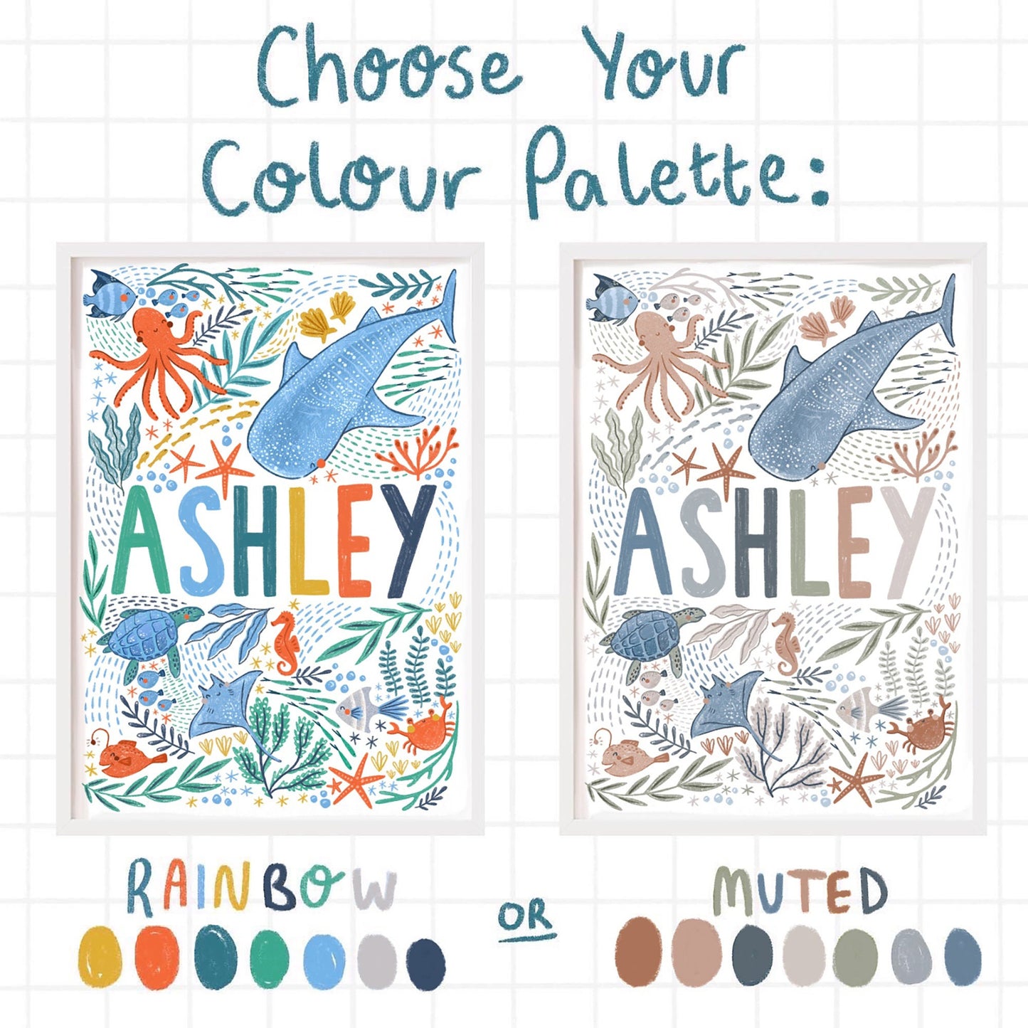 CUSTOM NAME PRINT- Under The Sea- Nursery Decor- Customisable- Ocean Theme Decor- Gender Neutral- Plastic Free