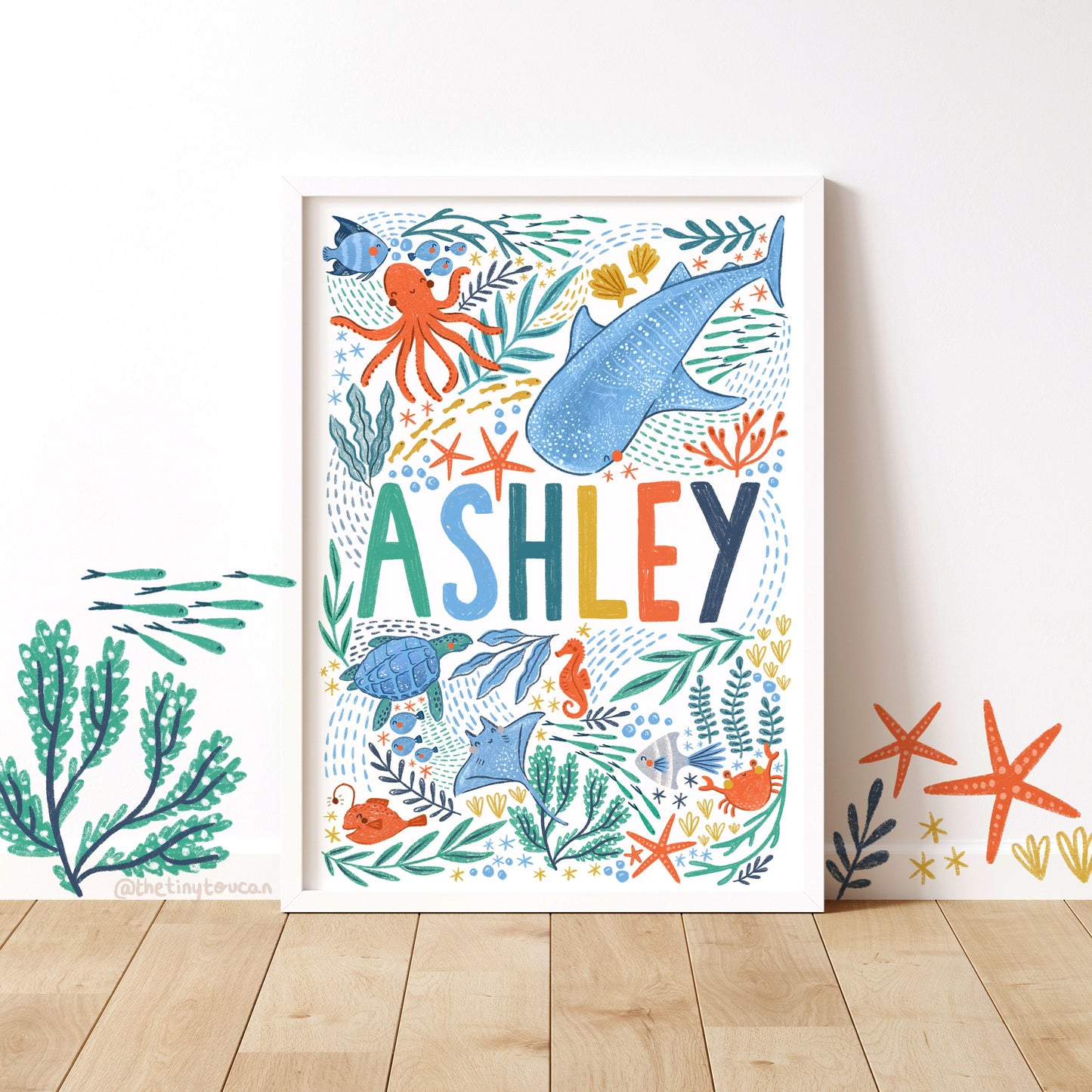 CUSTOM NAME PRINT- Under The Sea- Nursery Decor- Customisable- Ocean Theme Decor- Gender Neutral- Plastic Free