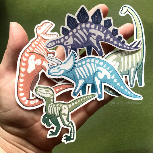Cute Dinosaur Skeleton Halloween Sticker Pack! 5 Spooky Stickers- Water Resistant- Pretty Kawaii Halloween- Tech Sticker- Laptop Sticker