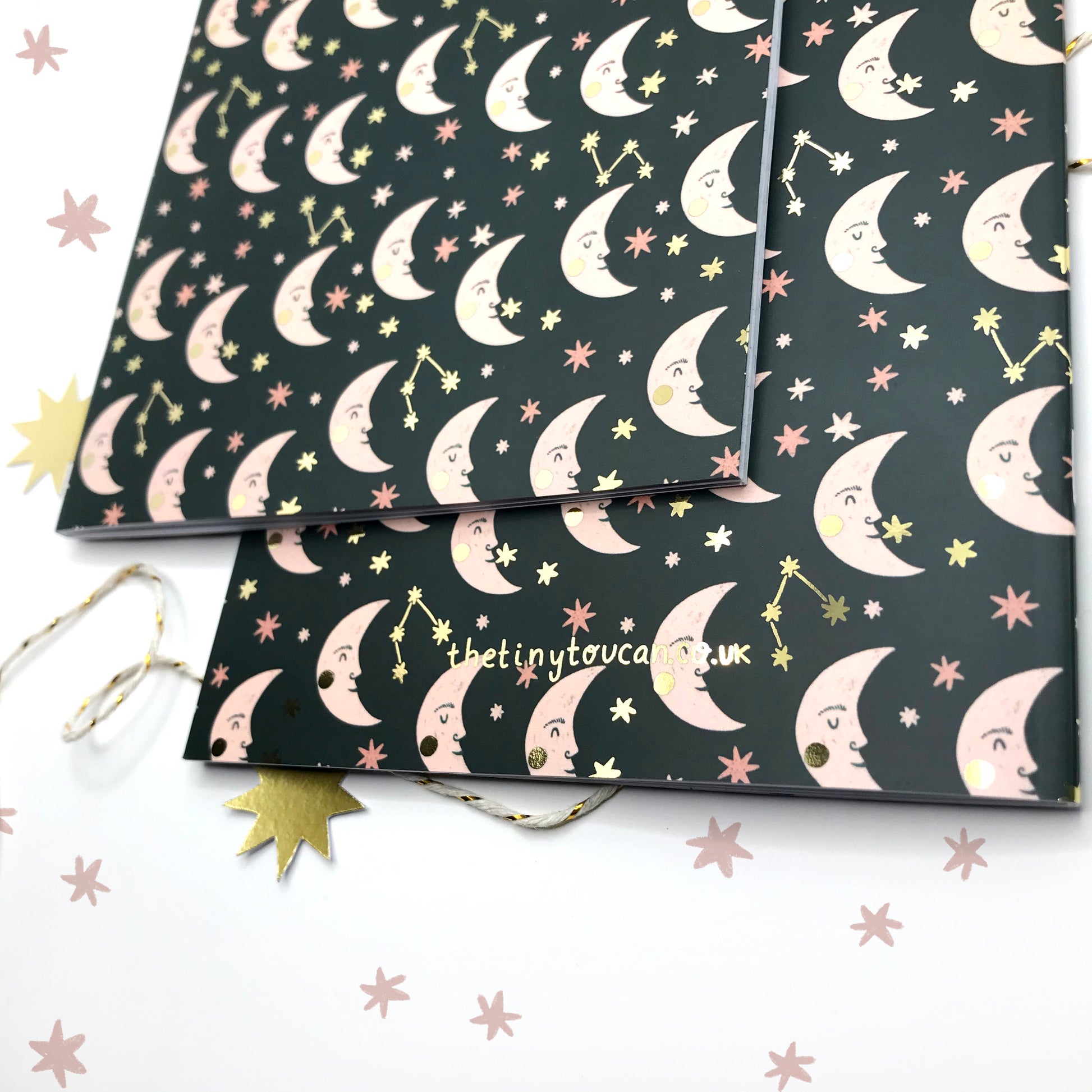 Moon Notebook- Astrology gift, stars and moon, A5 LINED NOTEBOOKS, 48 lined pages, gold foil, made in the U.K, sustainable sourced paper,