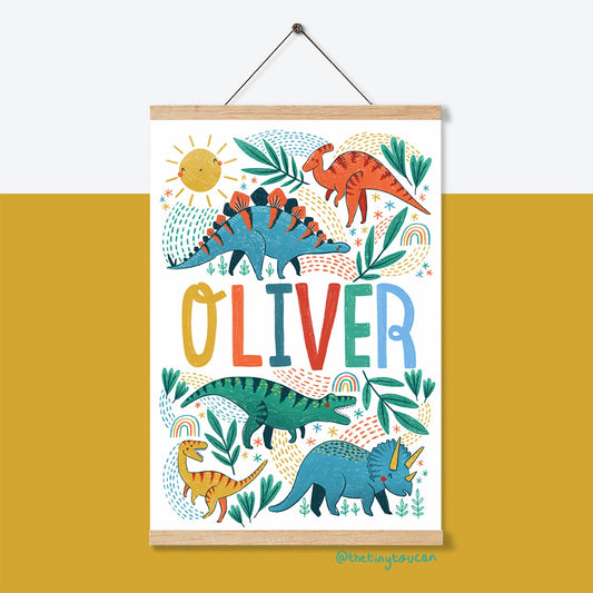 RAINBOW DINOSAUR Name PRINT A5-A4-A3-8x10inch- Nursery Wall Art- Cool Name Art- Kids Bedroom Name Art- dinosaur decor- colourful decoration