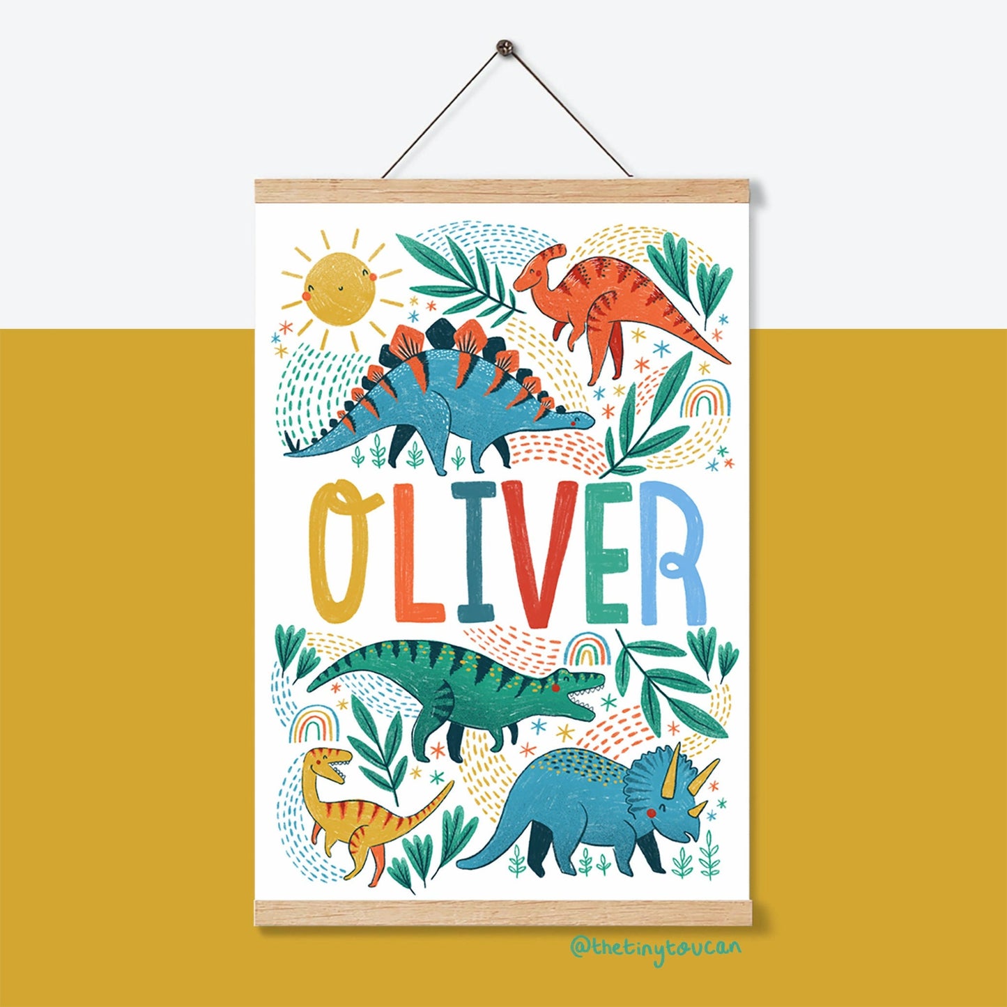 RAINBOW DINOSAUR Name PRINT A5-A4-A3-8x10inch- Nursery Wall Art- Cool Name Art- Kids Bedroom Name Art- dinosaur decor- colourful decoration