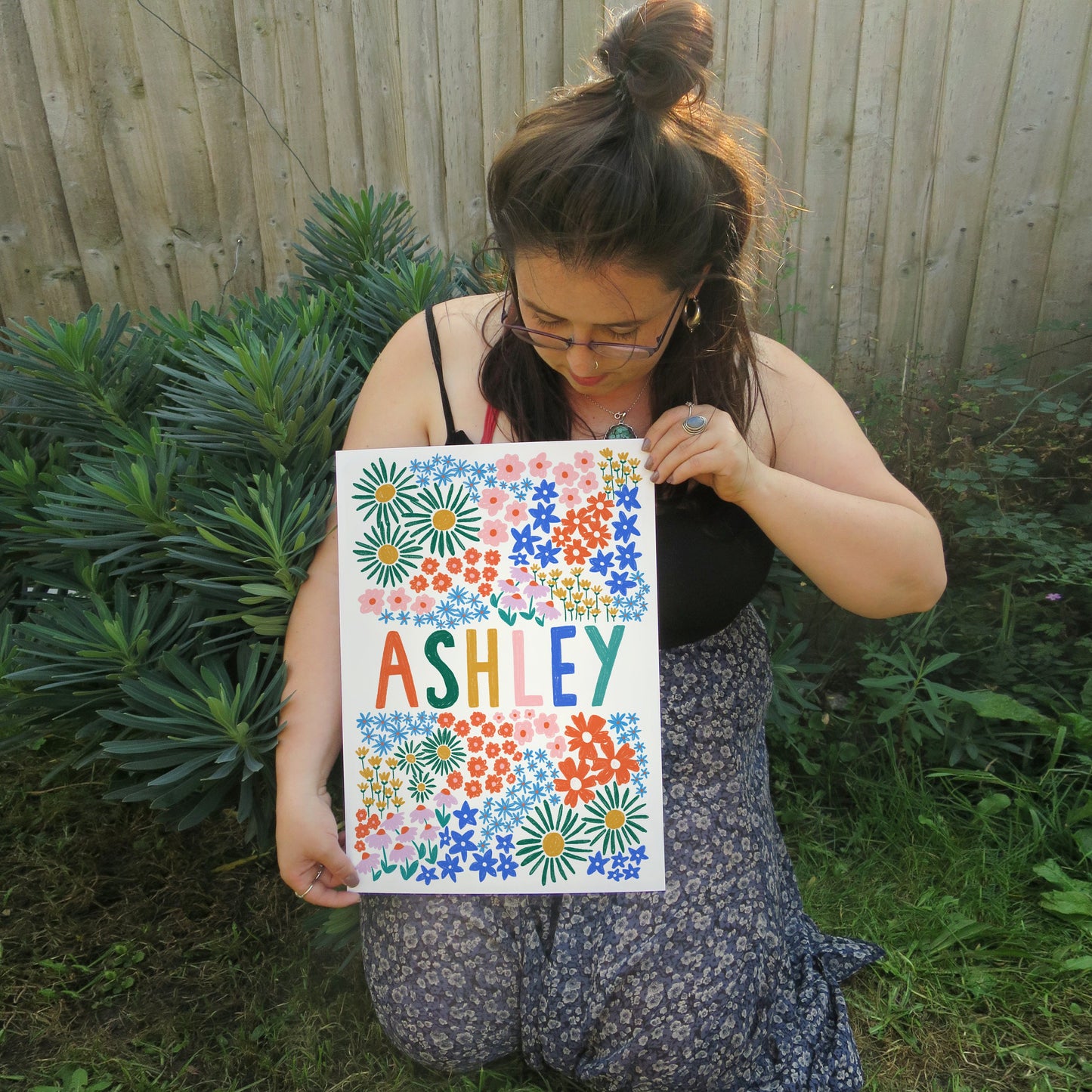 Floral CUSTOM NAME PRINT- Ditsy Wild Flowers- A5- A4-A3 Art Print- Nursery Wall Art- Pretty Name Art- Kids Bedroom Decor- Cottage Core