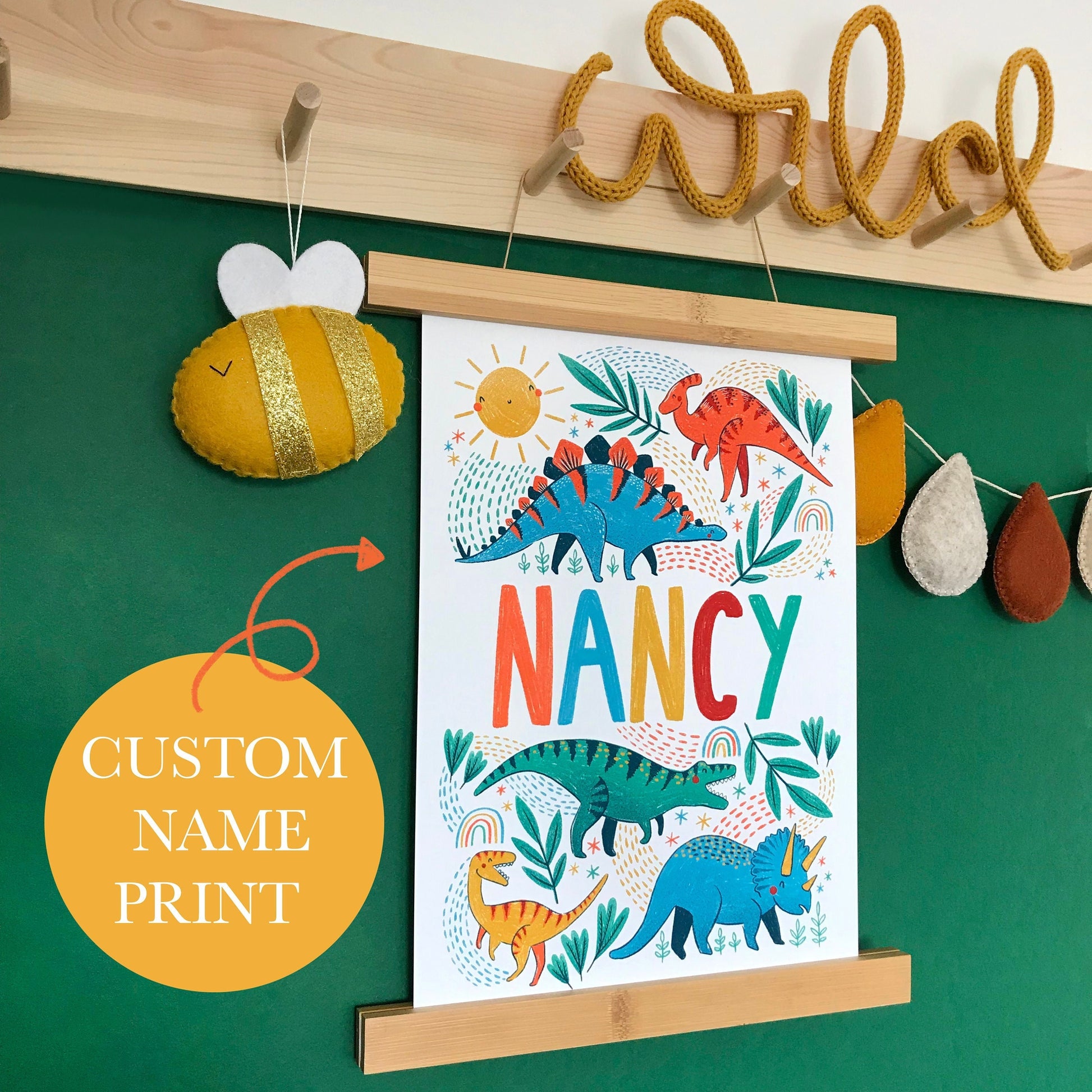 RAINBOW DINOSAUR Name PRINT A5-A4-A3-8x10inch- Nursery Wall Art- Cool Name Art- Kids Bedroom Name Art- dinosaur decor- colourful decoration