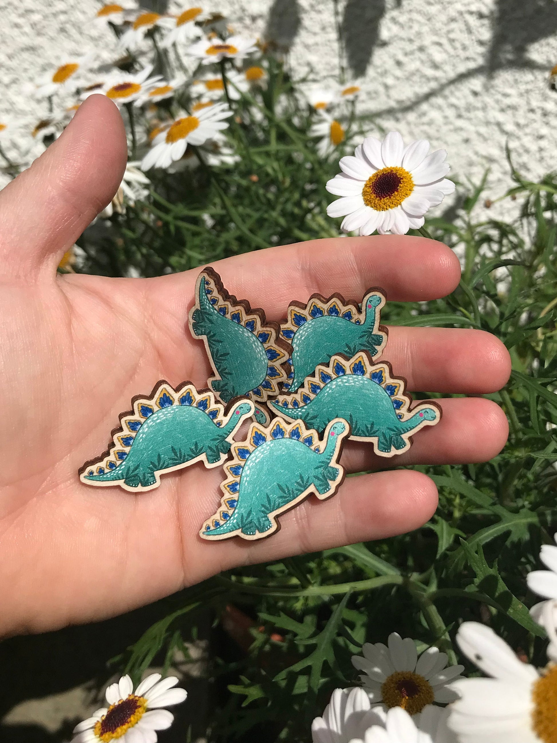 Stegosaurus Stevie Pin- Wooden Pin- Sustainable European Birch- Kawaii Pin- Dinosaur Pin- Dino Art- Free Sticker