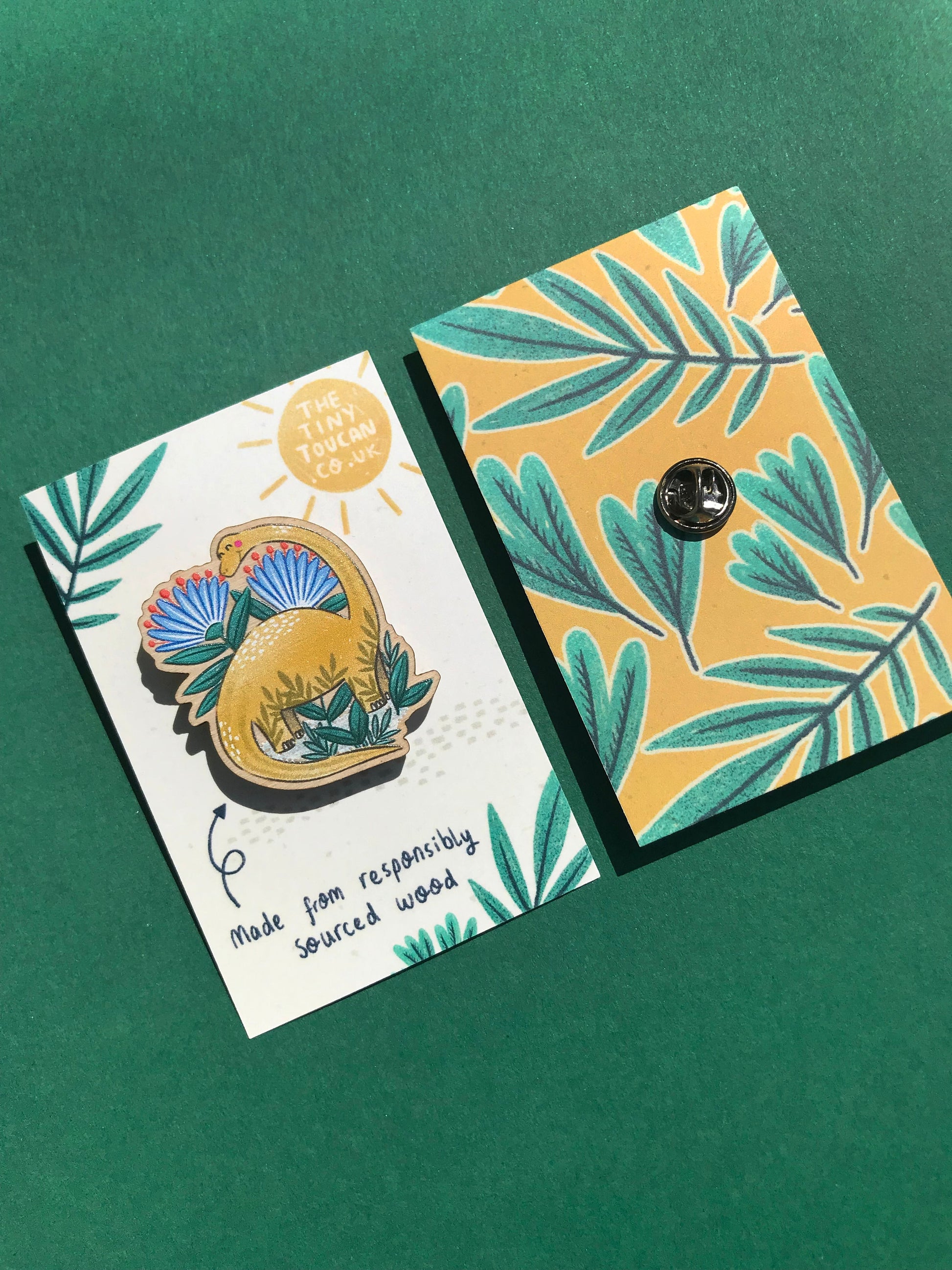 Diplodocus Danny Pin- Wooden Pin- Sustainable European Birch- Kawaii Pin- Dinosaur Pin- Dino Art- Free Sticker