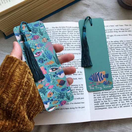 Fishies bookmark. With or without tassel- Under the sea- Cute bookmark- Kawaii bookmark-Book worm gift- Book lover-  Pretty Stationery