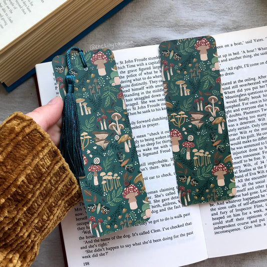 Mushies bookmark. Mushroom illustration- Fungi- With or without tassel- Kawaii bookmark- Book worm gift- Book lover-  Pretty Stationery