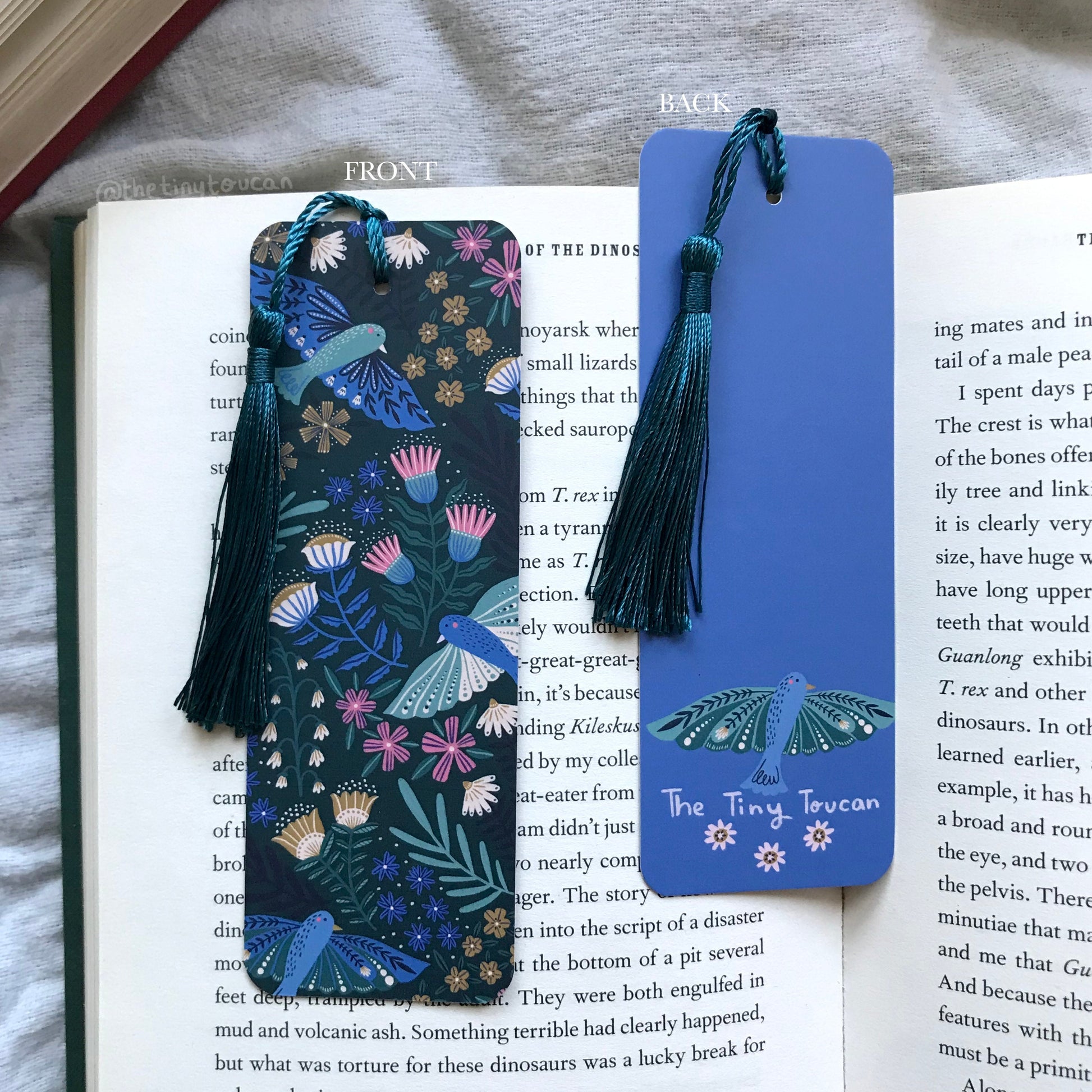 Birds bookmark. Folk Decorated Bird and Flora illustration- With or without tassel- Book worm gift- Book lover-  Pretty Stationery