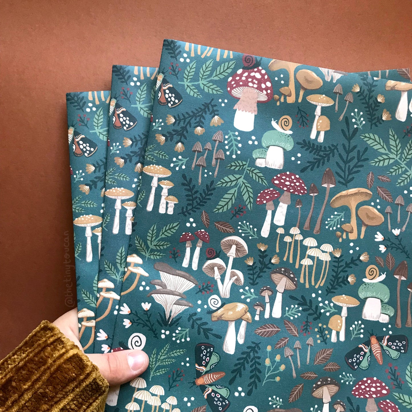 Mushies Wrap- (A2+ Folded Sheet) Mushroom illustrated wrapping paper- Fungi- Pretty Stationery- Gift Wrap- Mushroom gift- sustainable