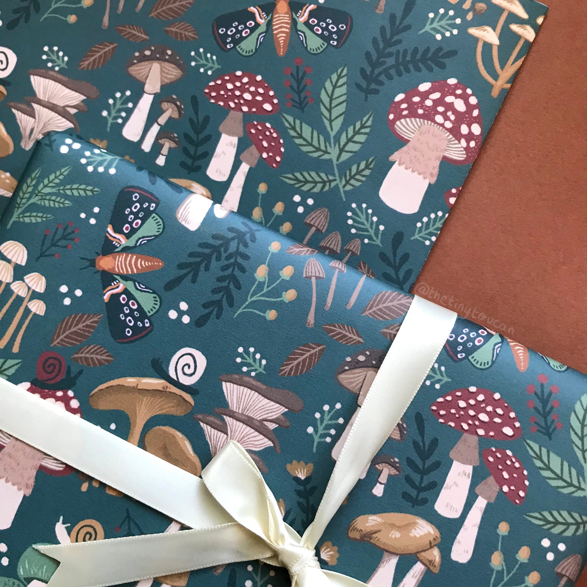 Mushies Wrap- (A2+ Folded Sheet) Mushroom illustrated wrapping paper- Fungi-  Pretty Stationery- Gift Wrap- Mushroom gift- sustainable