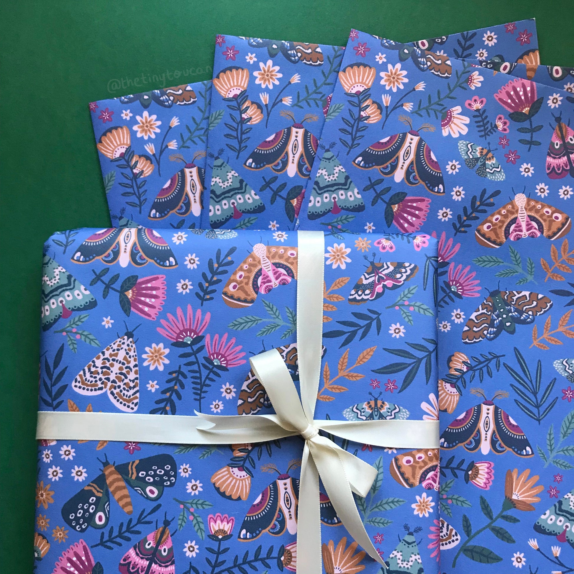 Moth Wrap- (A2+ Folded Sheet) Moth illustrated wrapping paper- Butterfly- Pretty Stationery- Gift Wrap- Moth gift- sustainable stationery
