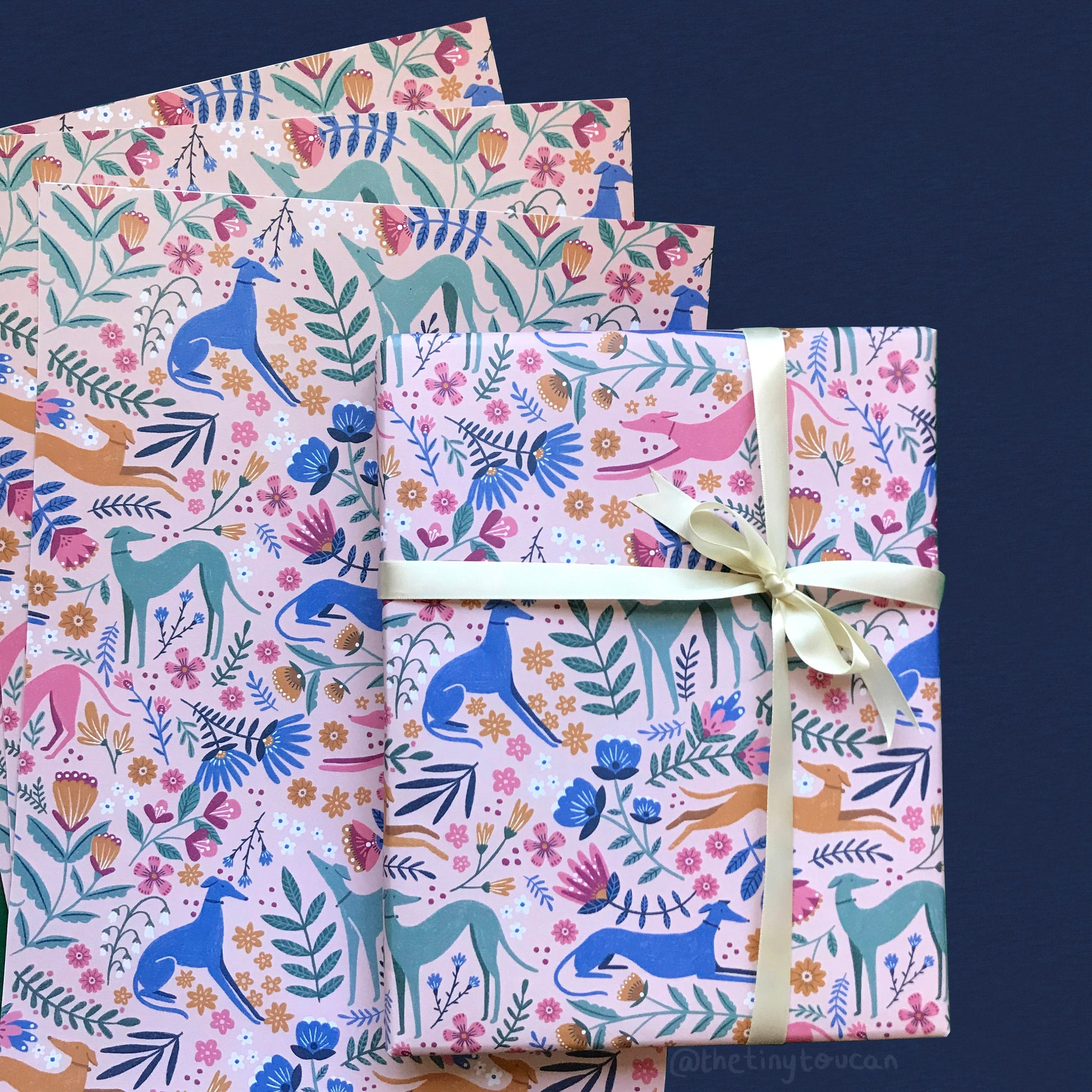 Long Dogs Wrap- (A2+ Folded Sheet) Greyhound Saluki Whippet illustrated wrapping paper- Pretty Stationery- Gift Wrap- Dog Lover gift