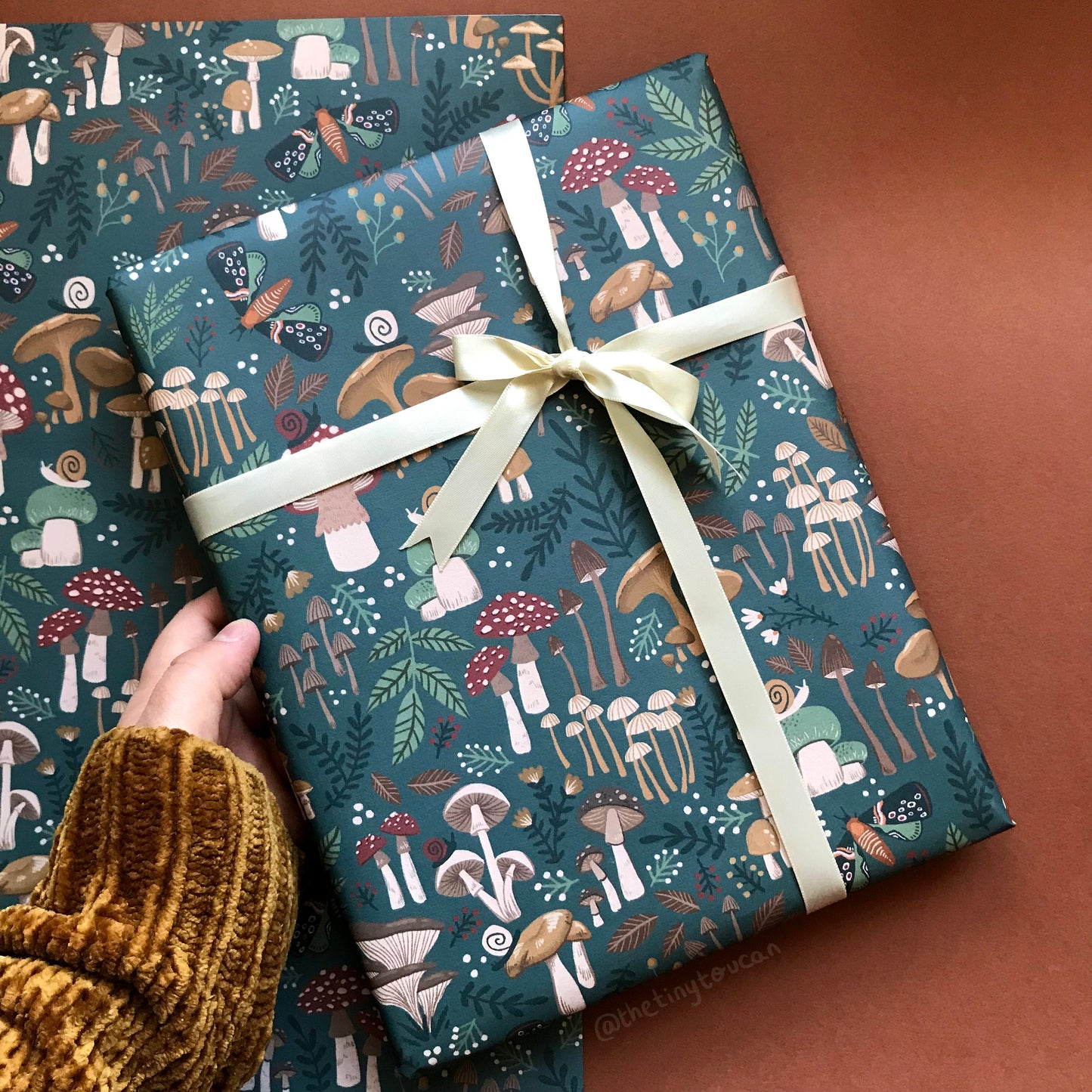 Mushies Wrap- (A2+ Folded Sheet) Mushroom illustrated wrapping paper- Fungi- Pretty Stationery- Gift Wrap- Mushroom gift- sustainable