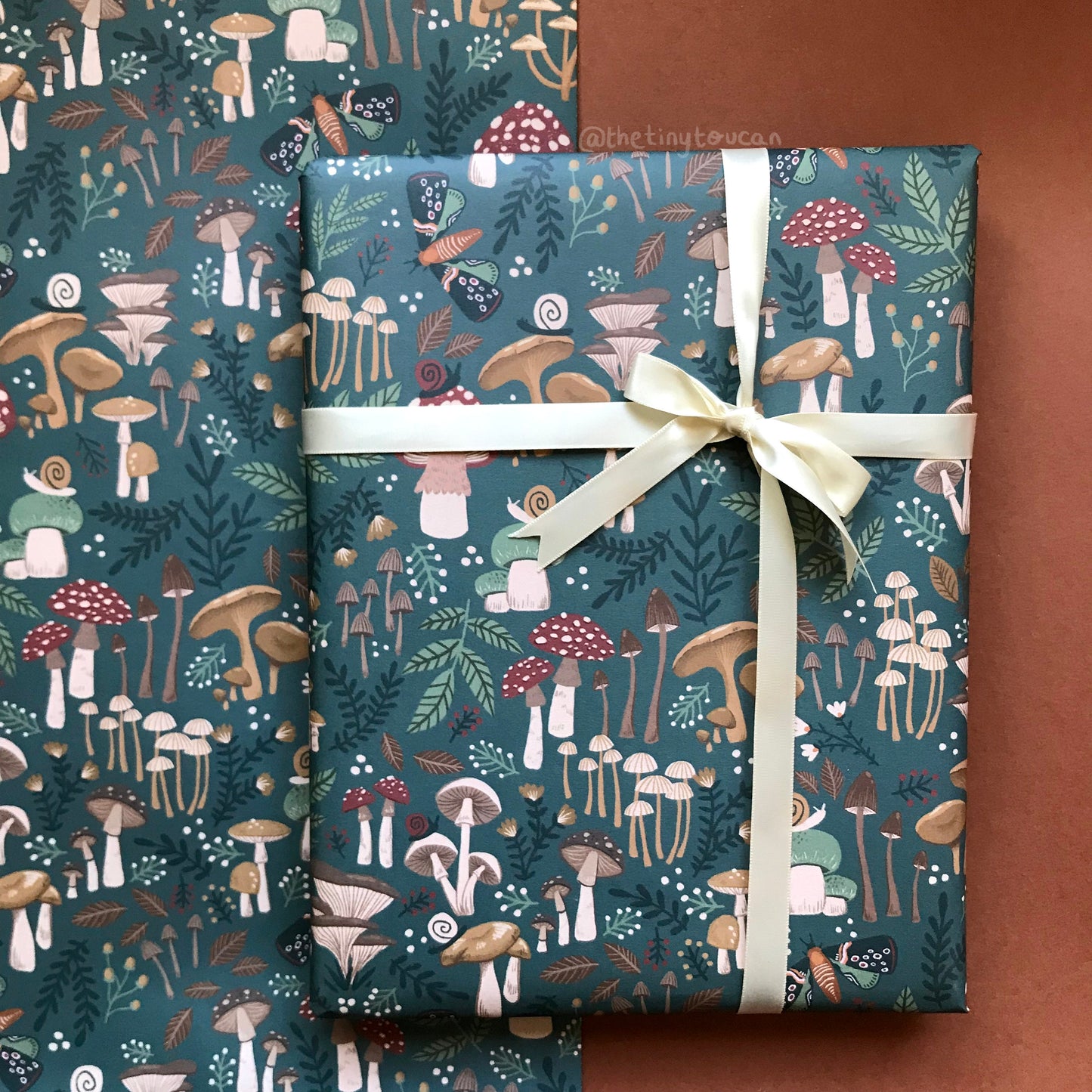 Mushies Wrap- (A2+ Folded Sheet) Mushroom illustrated wrapping paper- Fungi- Pretty Stationery- Gift Wrap- Mushroom gift- sustainable