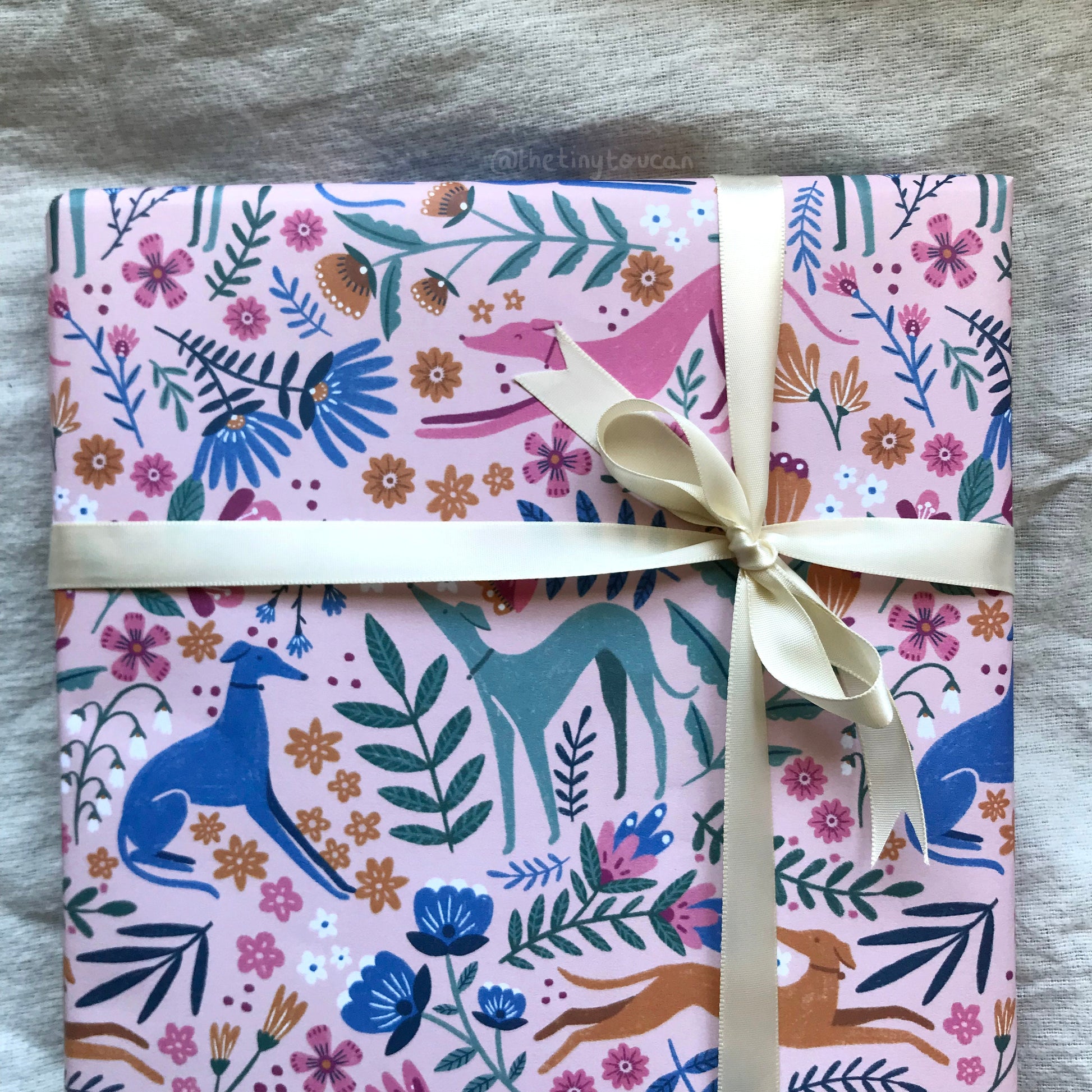 Long Dogs Wrap- (A2+ Folded Sheet) Greyhound Saluki Whippet illustrated wrapping paper- Pretty Stationery- Gift Wrap- Dog Lover gift
