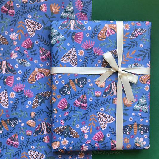 Moth Wrap- (A2+ Folded Sheet) Moth illustrated wrapping paper- Butterfly- Pretty Stationery- Gift Wrap- Moth gift- sustainable stationery