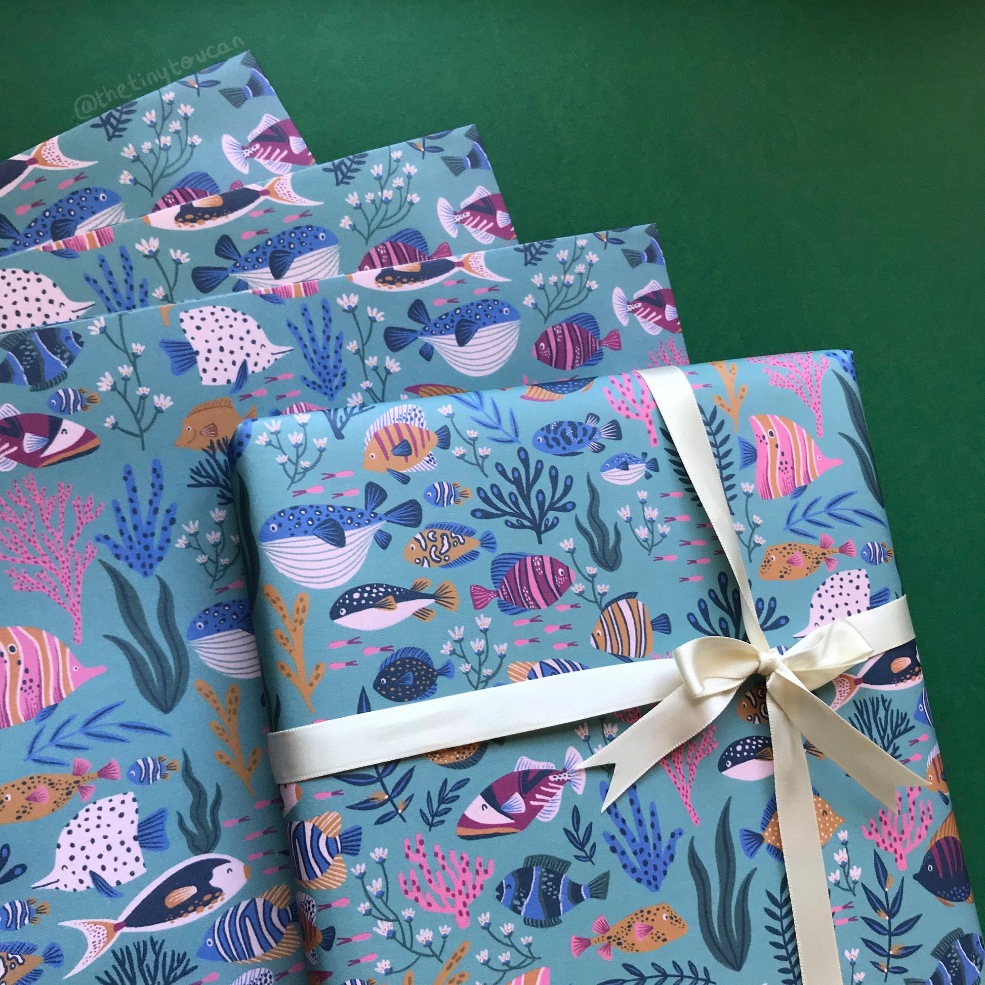 Fishies Wrap- (A2+ Folded Sheet) Tropical Fish illustrated wrapping paper- Pretty Stationery- Gift Wrap- Fish gift- sustainable stationery