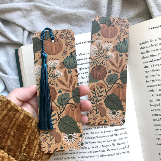 Pumpkins bookmark. Squash and Gourds illustration- Cottagecore- Autumn Fall Stationery- With or without tassel-Book worm gift- Book lover