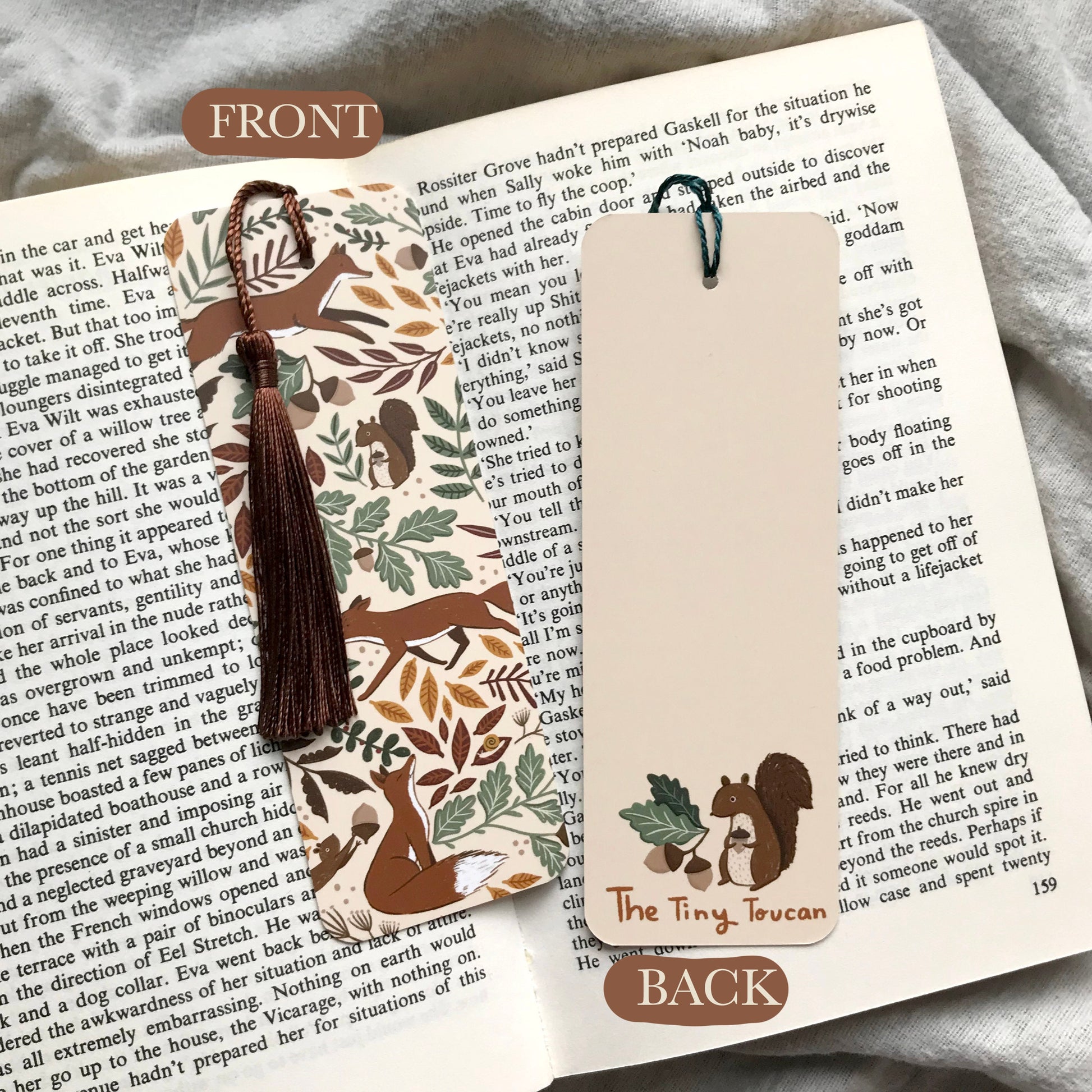 Foxes and Squirrels bookmark. Woodland Creatures illustration- Cottagecore- Autumn Fall Stationery- With or without tassel- Book lover gift