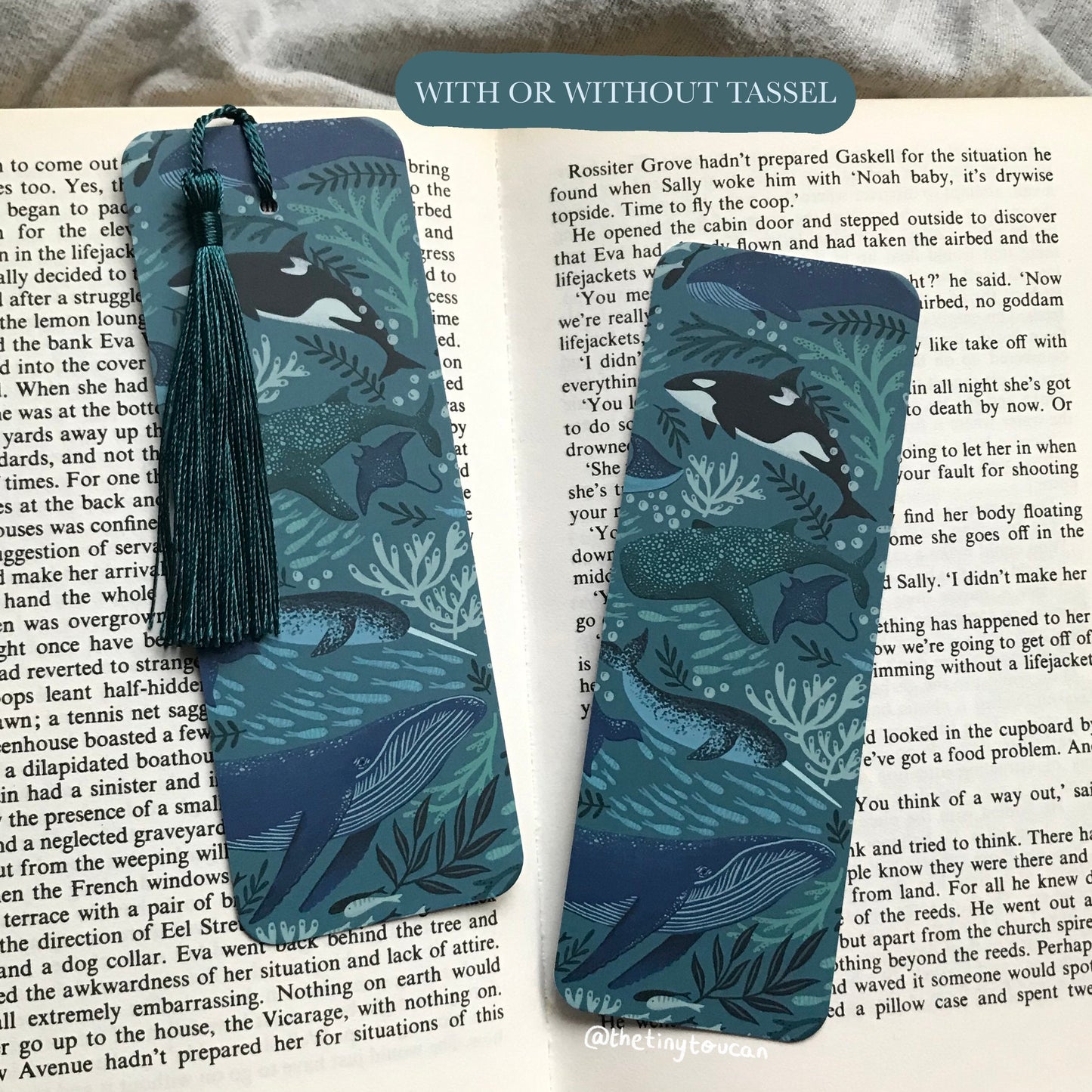 Whales bookmark- Under the sea illustration- Winter Stationery- Blue Whale- Killer Whale- With or without tassel-Book worm gift- Book lover