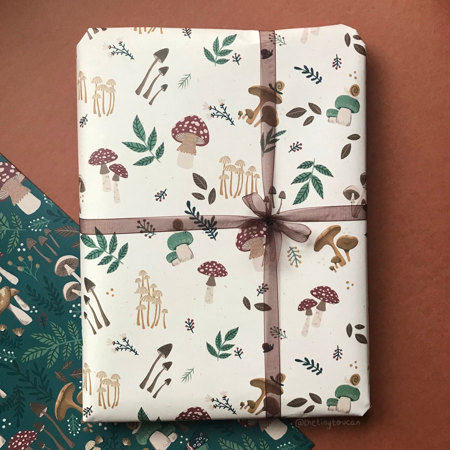 Cream Mushies Wrap- (A2+ Folded Sheet) Mushroom illustrated wrapping paper- Fungi-  Pretty Stationery- Gift Wrap- Mushroom gift- sustainable