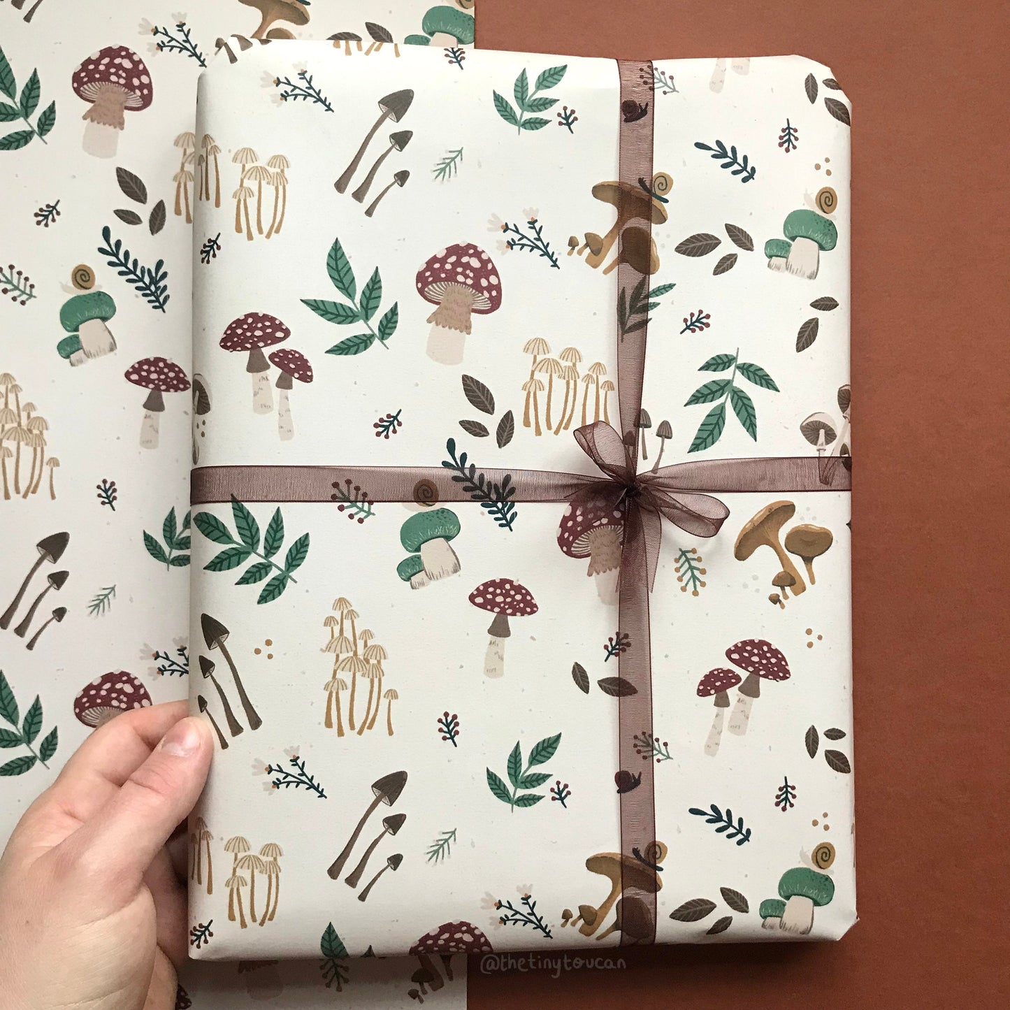 Cream Mushies Wrap- (A2+ Folded Sheet) Mushroom illustrated wrapping paper- Fungi- Pretty Stationery- Gift Wrap- Mushroom gift- sustainable