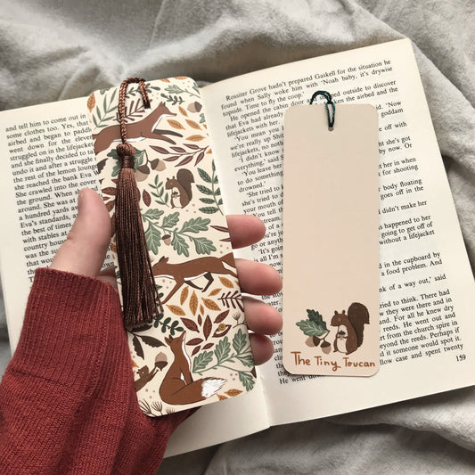 Foxes and Squirrels bookmark. Woodland Creatures illustration- Cottagecore- Autumn Fall Stationery- With or without tassel- Book lover gift