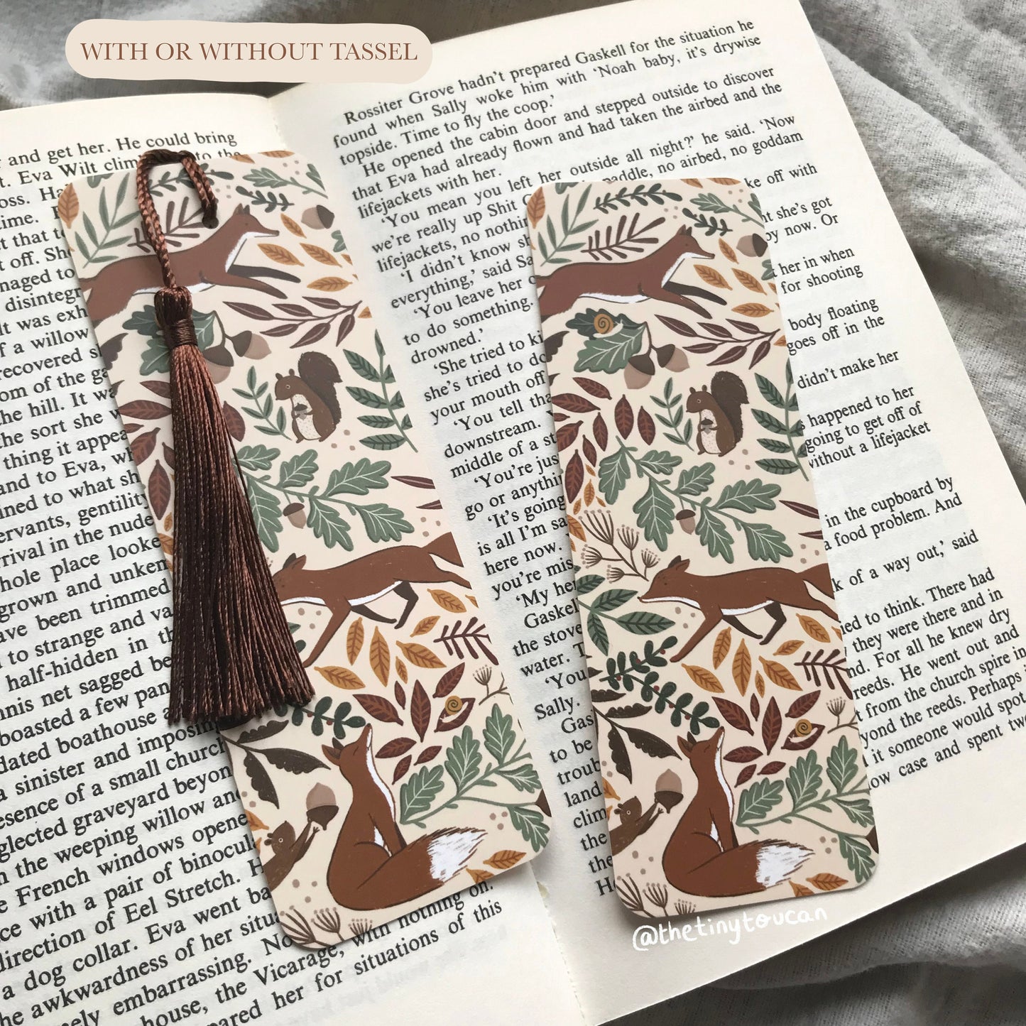 Foxes and Squirrels bookmark. Woodland Creatures illustration- Cottagecore- Autumn Fall Stationery- With or without tassel- Book lover gift