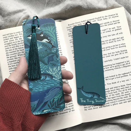 Whales bookmark- Under the sea illustration- Winter Stationery- Blue Whale- Killer Whale- With or without tassel-Book worm gift- Book lover