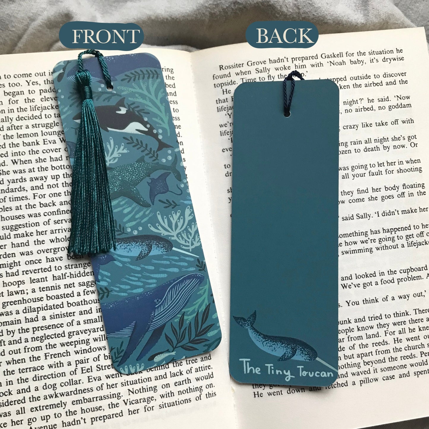 Whales bookmark- Under the sea illustration- Winter Stationery- Blue Whale- Killer Whale- With or without tassel-Book worm gift- Book lover