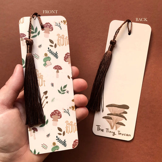 Cream Mushies bookmark -Fungi- Mushrooms- With or without tassel- Kawaii bookmark- Book worm gift- Book lover-  Pretty Stationery