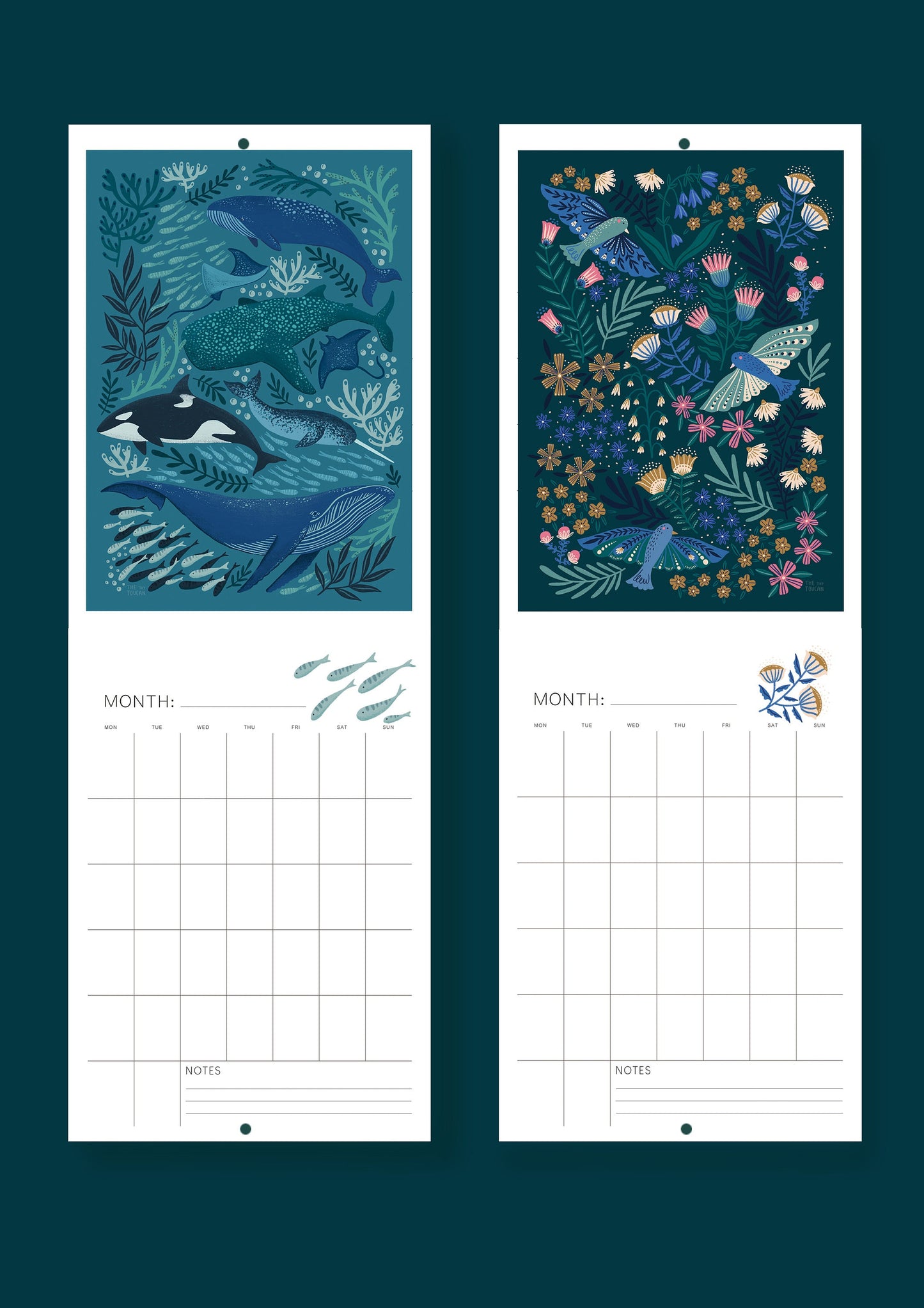 DATELESS Calendar- Academic Year, Tax Year, A4 Illustrated Wall calendar. Cottagecore. Mushrooms. 12 month planner. Please read description