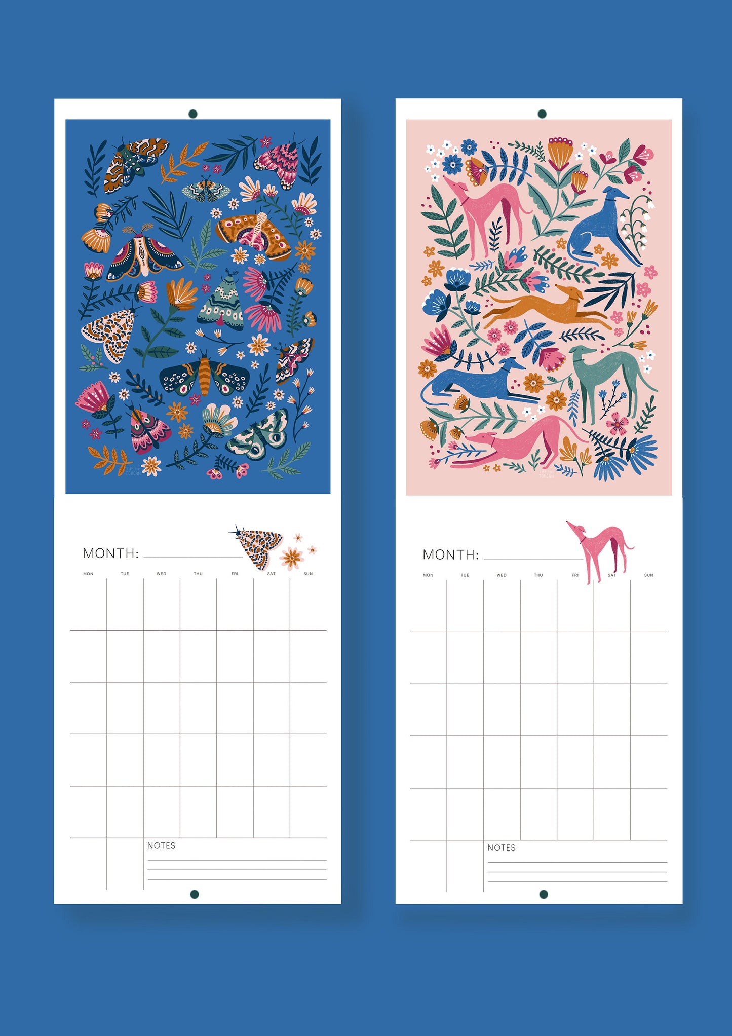 DATELESS Calendar- Academic Year, Tax Year, A4 Illustrated Wall calendar. Cottagecore. Mushrooms. 12 month planner. Please read description