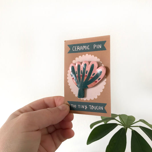 Pink folk flower Ceramic Pin