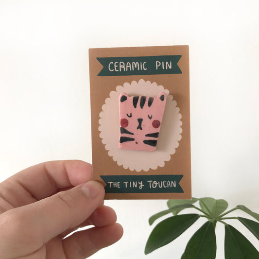 Pink Sassy Tiger Ceramic Pin