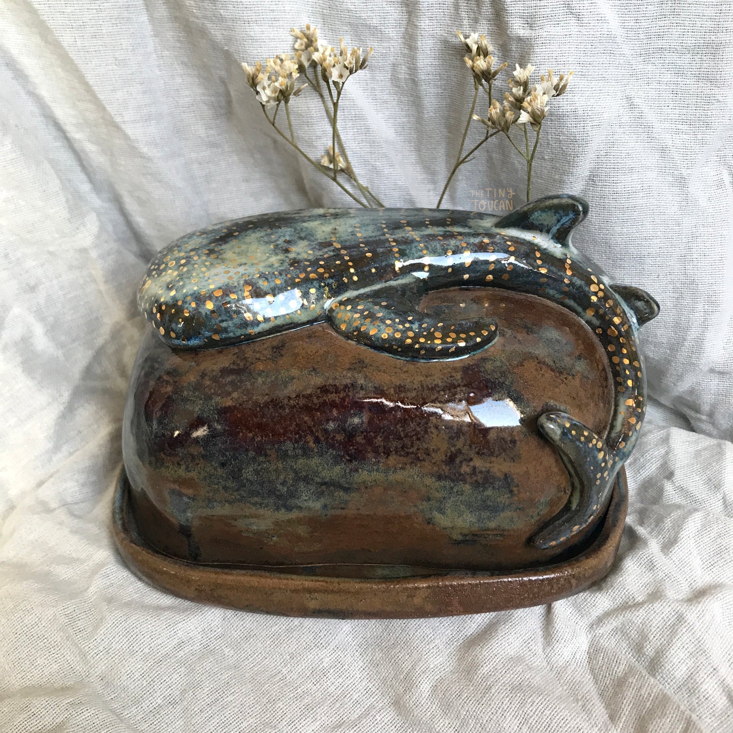 Whale Shark Butter Dish with 24k Gold