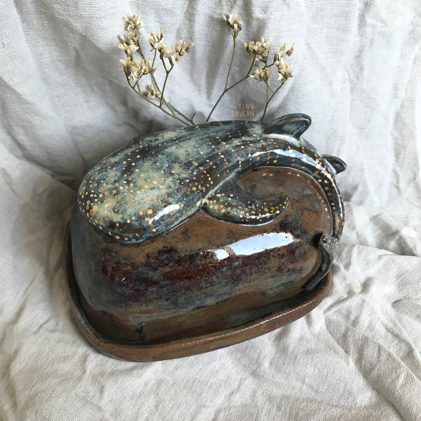 Whale Shark Butter Dish with 24k Gold