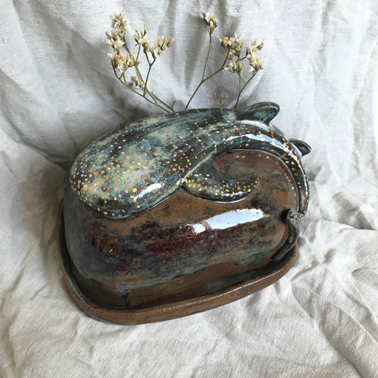 Whale Shark Butter Dish with 24k Gold