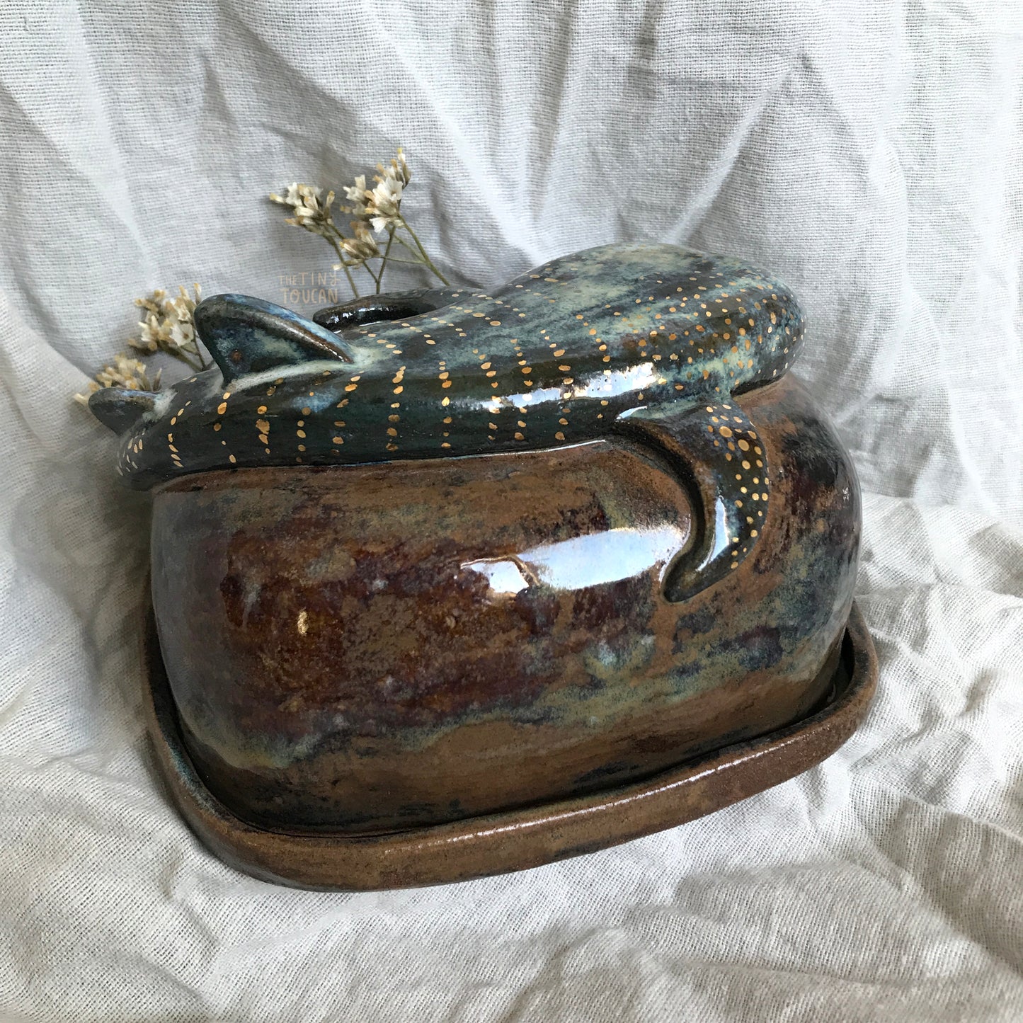 Whale Shark Butter Dish with 24k Gold