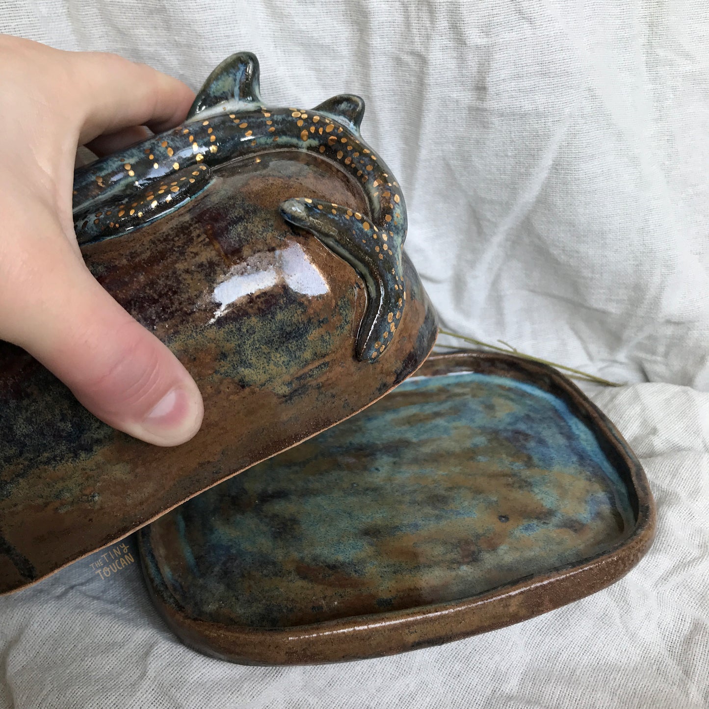 Whale Shark Butter Dish with 24k Gold