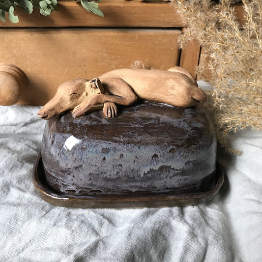 Sleeping Long Dog Butter Dish