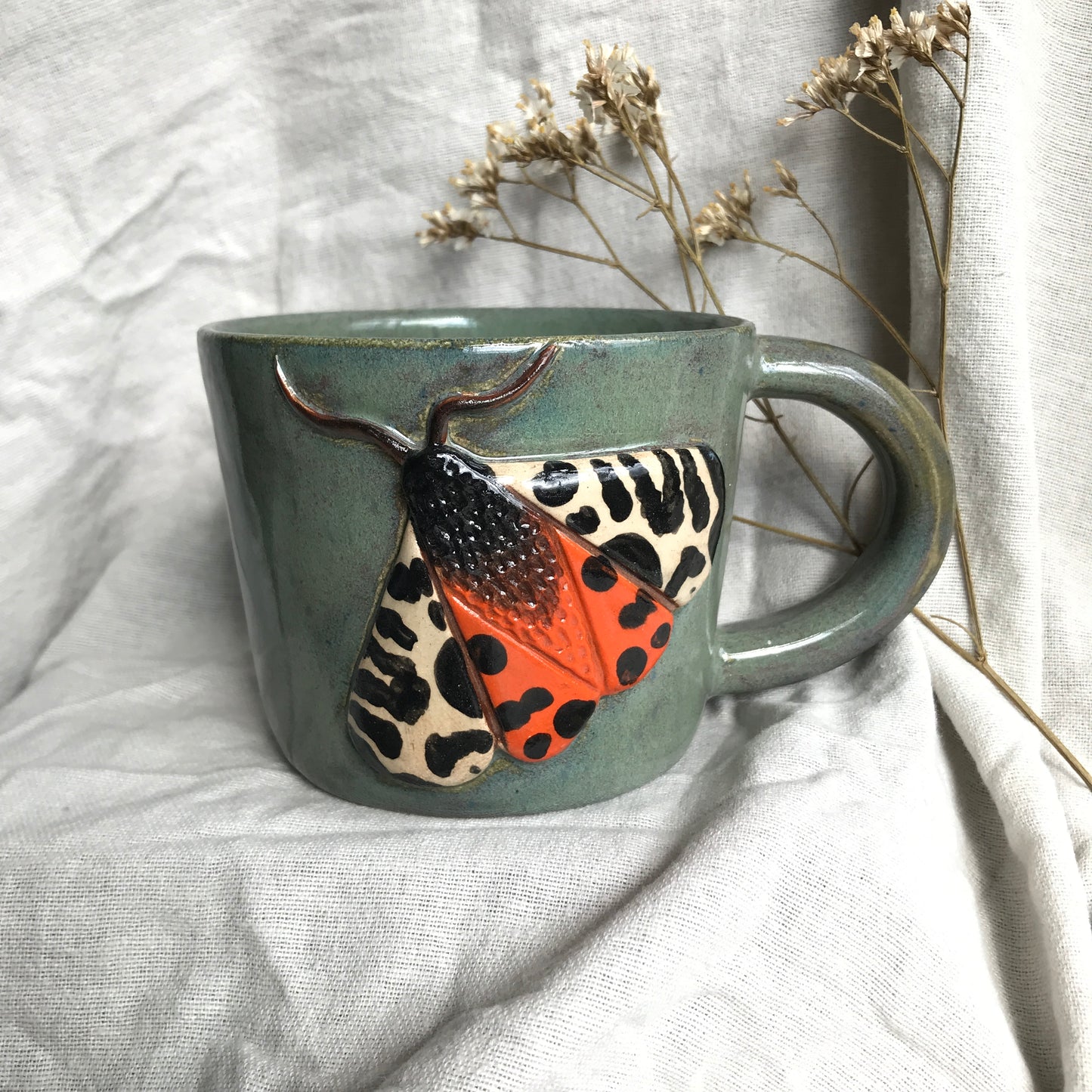 Garden Tiger Moth Mug in Sage Green