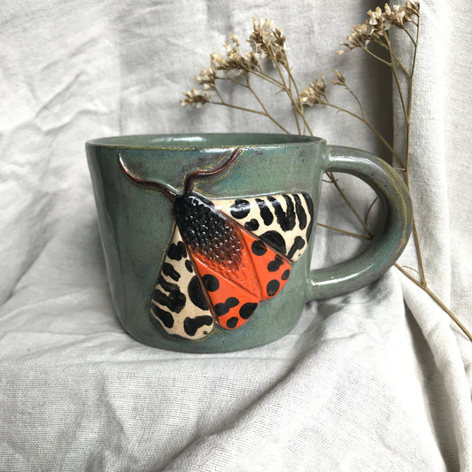 Garden Tiger Moth Mug in Sage Green